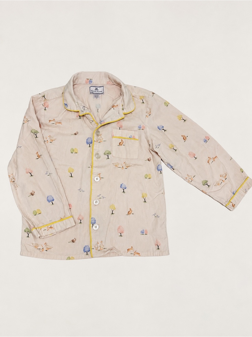 Kids Beige Woodland Print Pajama with Yellow Piping